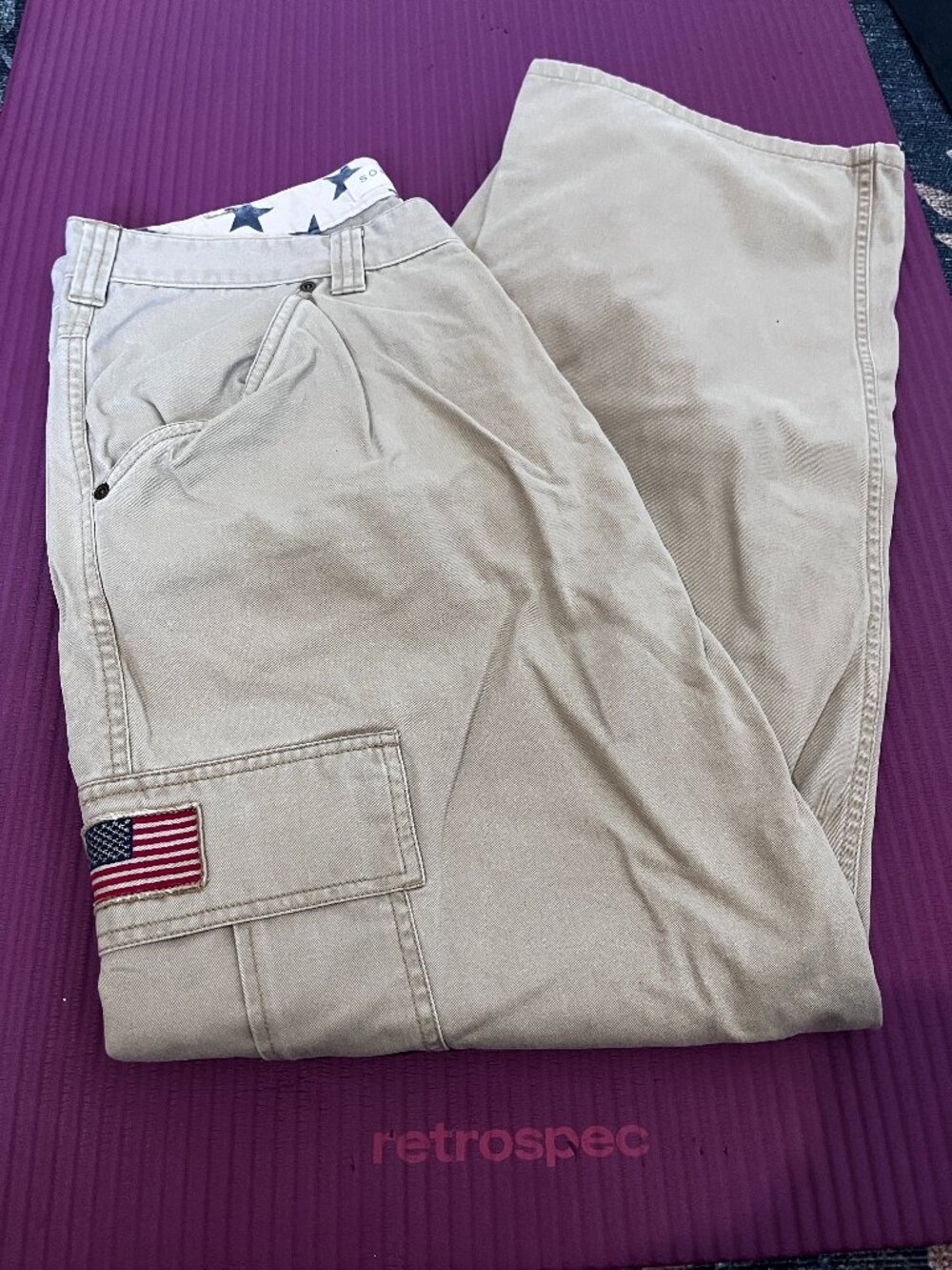 Men's Cargo Pants Beige with American Flag Patch